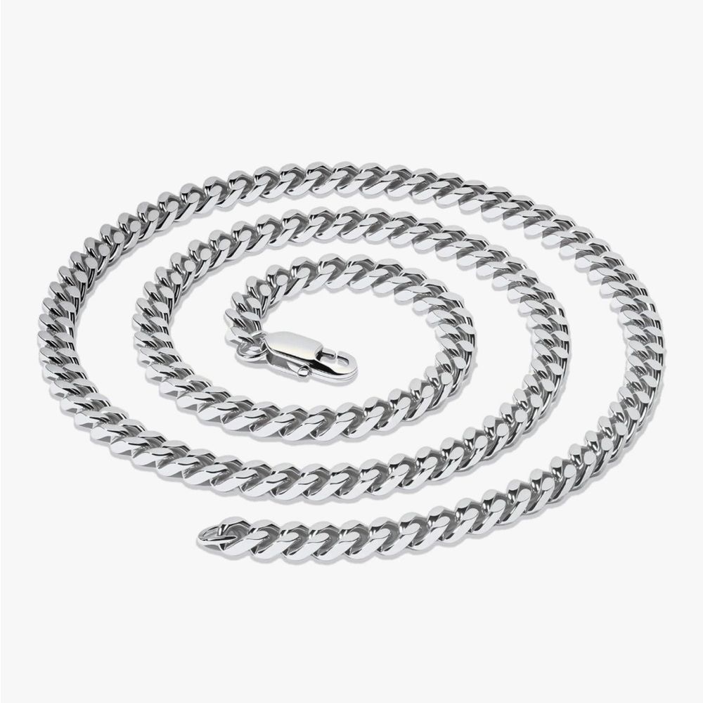 Men’s Silver Miami Cuban Link Chain Necklace Stainless Steel 5mm Lobster Clasp